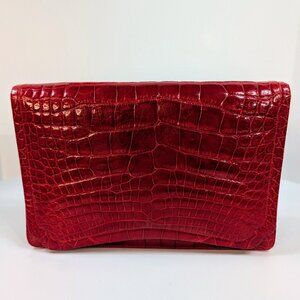 Judith Leiber Vintage Exotic Skin Clutch with Chain in Red Alligator
